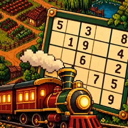 Mind the Tracks icon: a steam train before a number puzzle