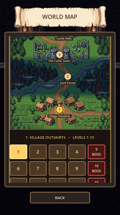 The world map with its lands and level tiles